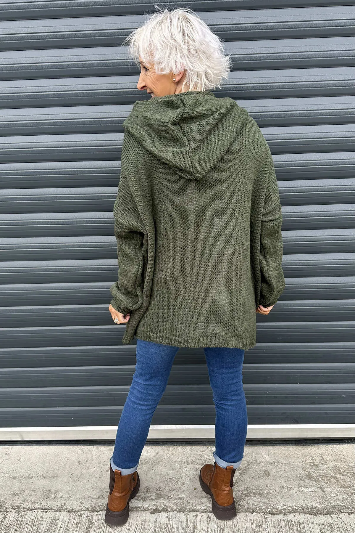 Minerva Hooded Knitted Jumper Khaki