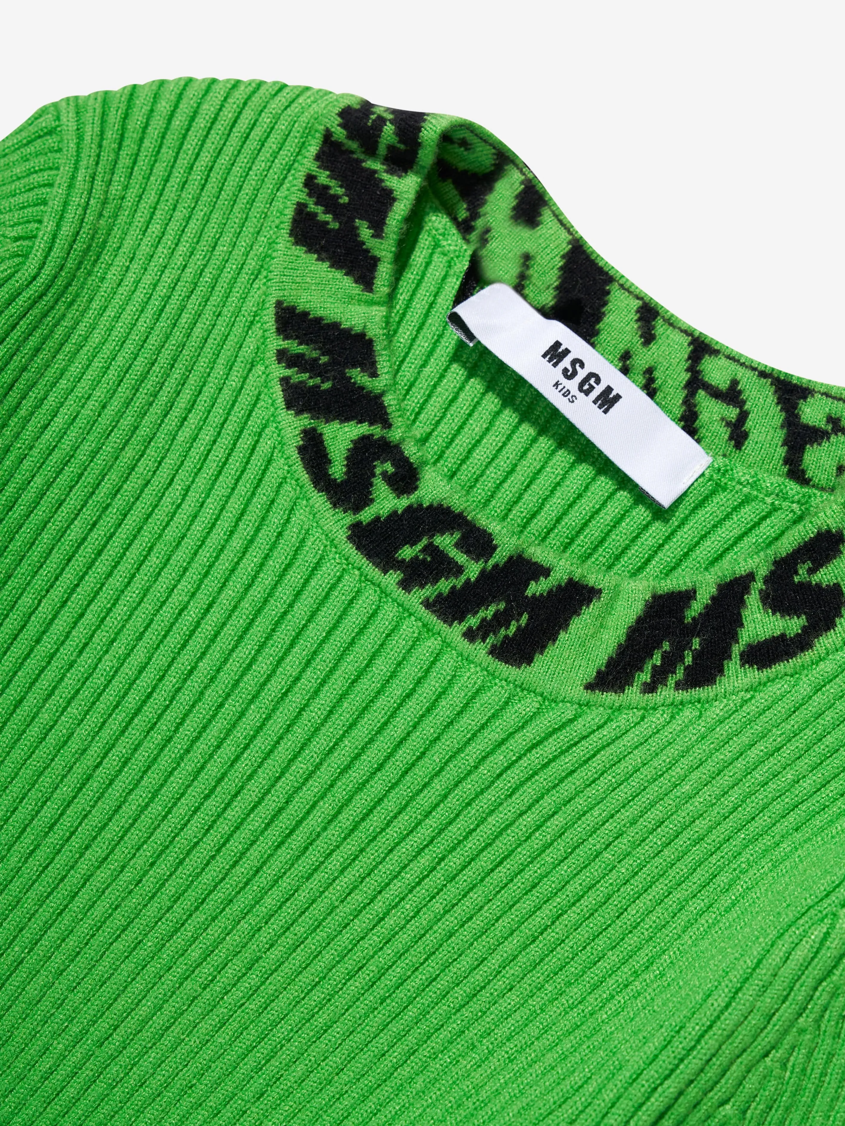 MSGM Girls Rib Knitted Turtleneck Jumper in Green