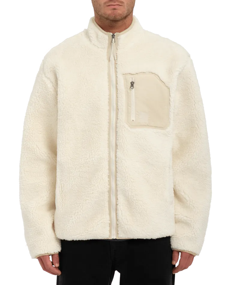 Muzzer Fuzzar Zip Fleece Jacket in Dirty White