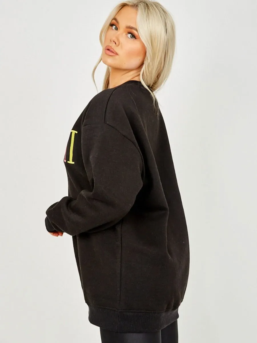 Nailah MIAMI Embroidered Oversized Sweatshirt Jumper In Black