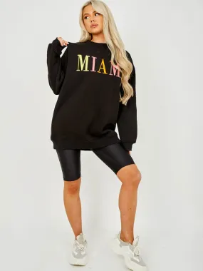 Nailah MIAMI Embroidered Oversized Sweatshirt Jumper In Black