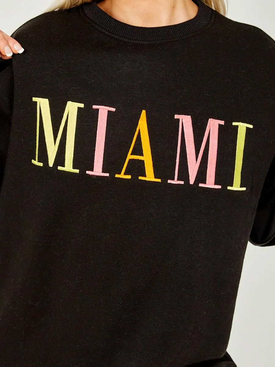 Nailah MIAMI Embroidered Oversized Sweatshirt Jumper In Black