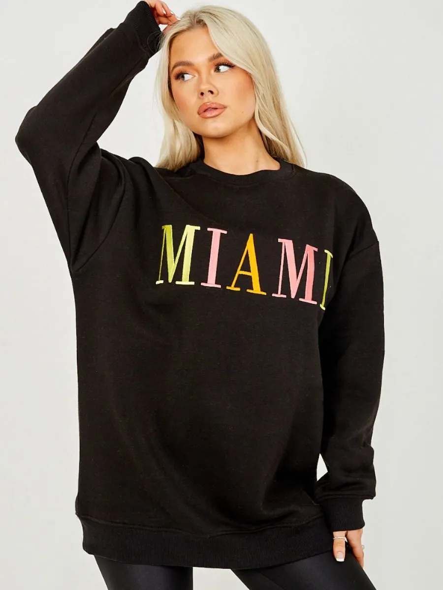 Nailah MIAMI Embroidered Oversized Sweatshirt Jumper In Black