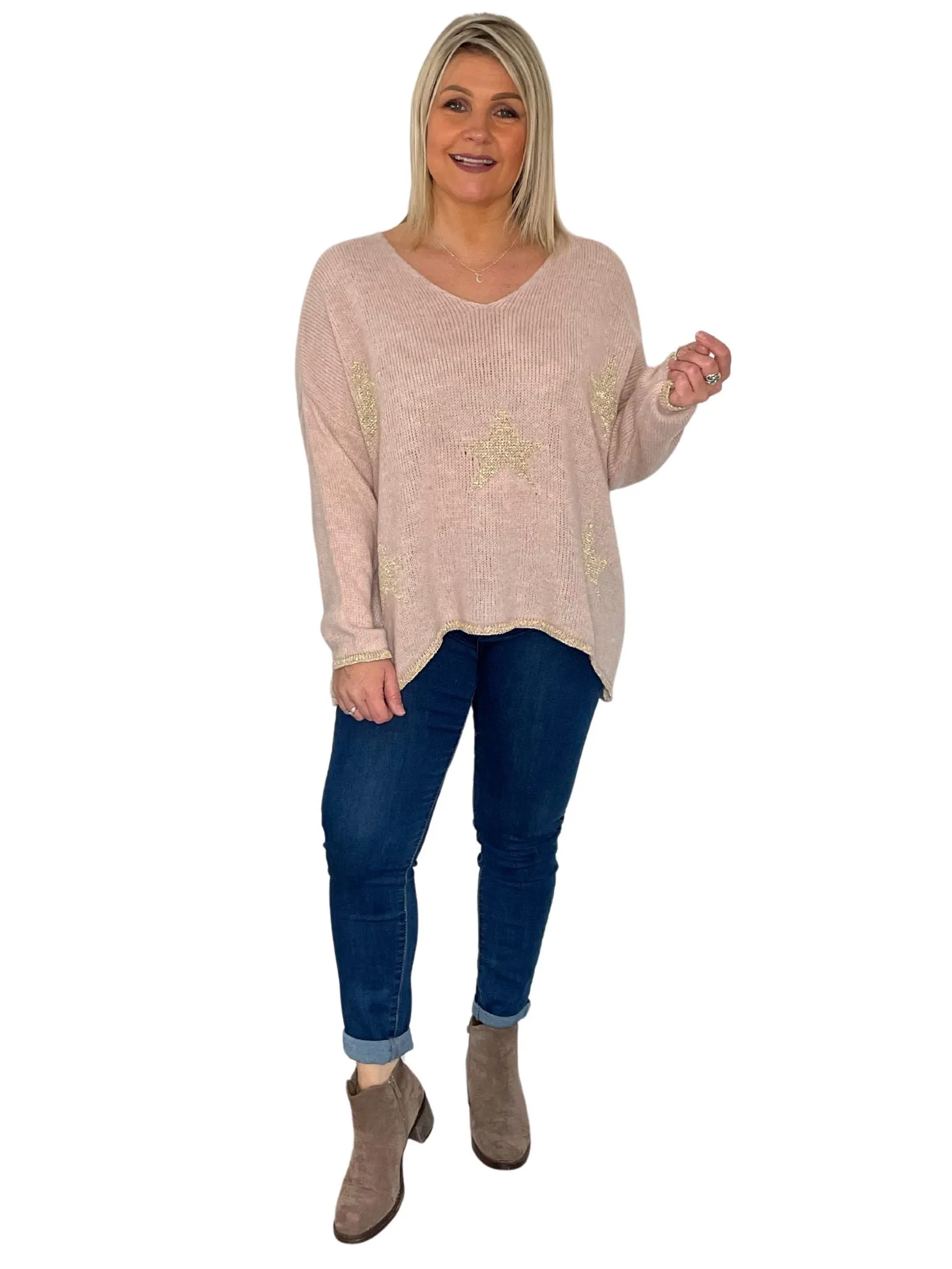 Naisha Star Wool Mix V-Neck Jumper