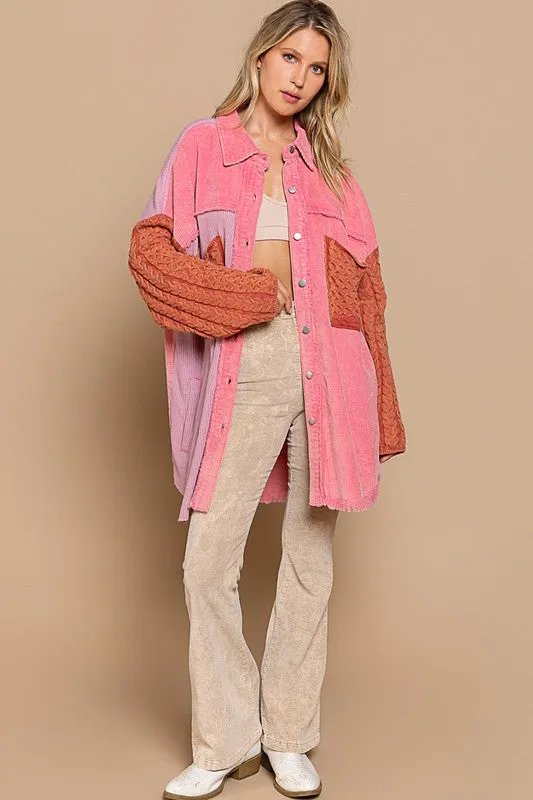 Neon Pink Designed In Corduroy Jacket