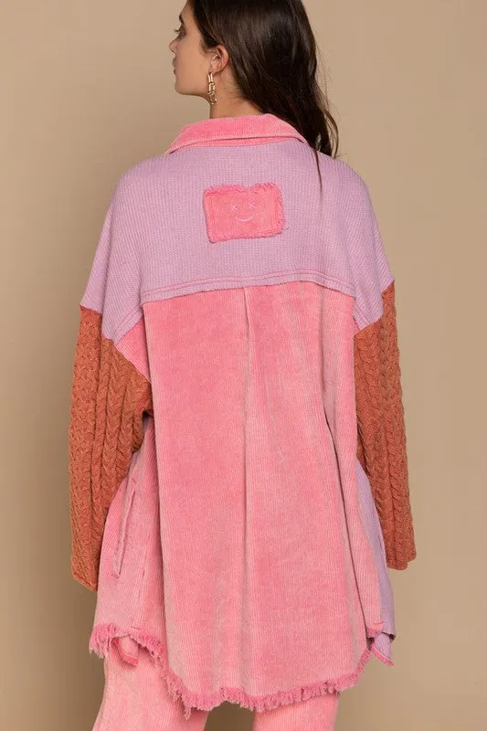 Neon Pink Designed In Corduroy Jacket