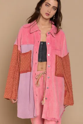 Neon Pink Designed In Corduroy Jacket