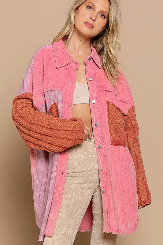 Neon Pink Designed In Corduroy Jacket