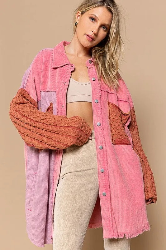 Neon Pink Designed In Corduroy Jacket