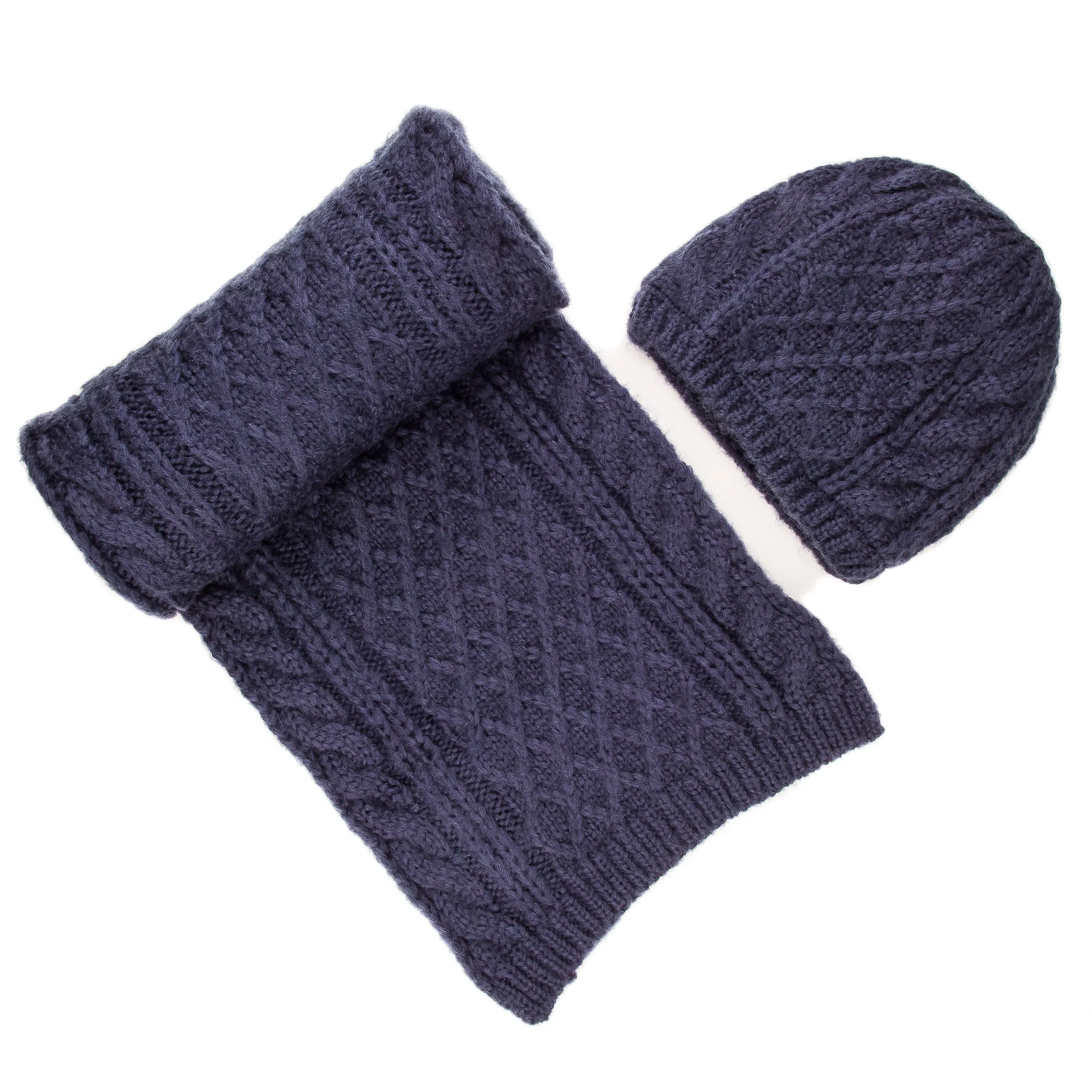 Noble Mount Mens Super-Soft Cable Knit Avalanche Scarf and Hat Set