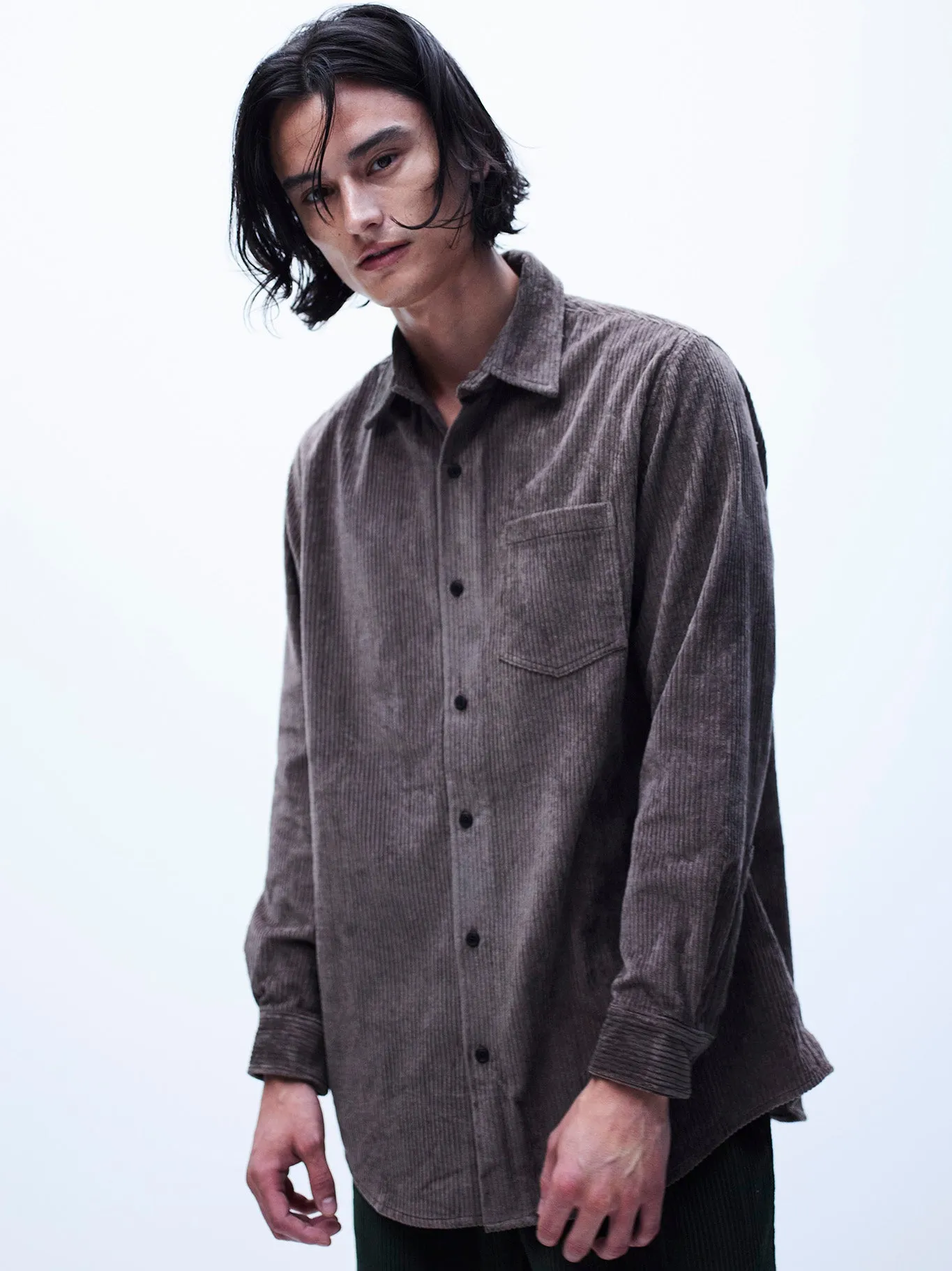 Oversized Artist's Shirt in Smoke Corduroy