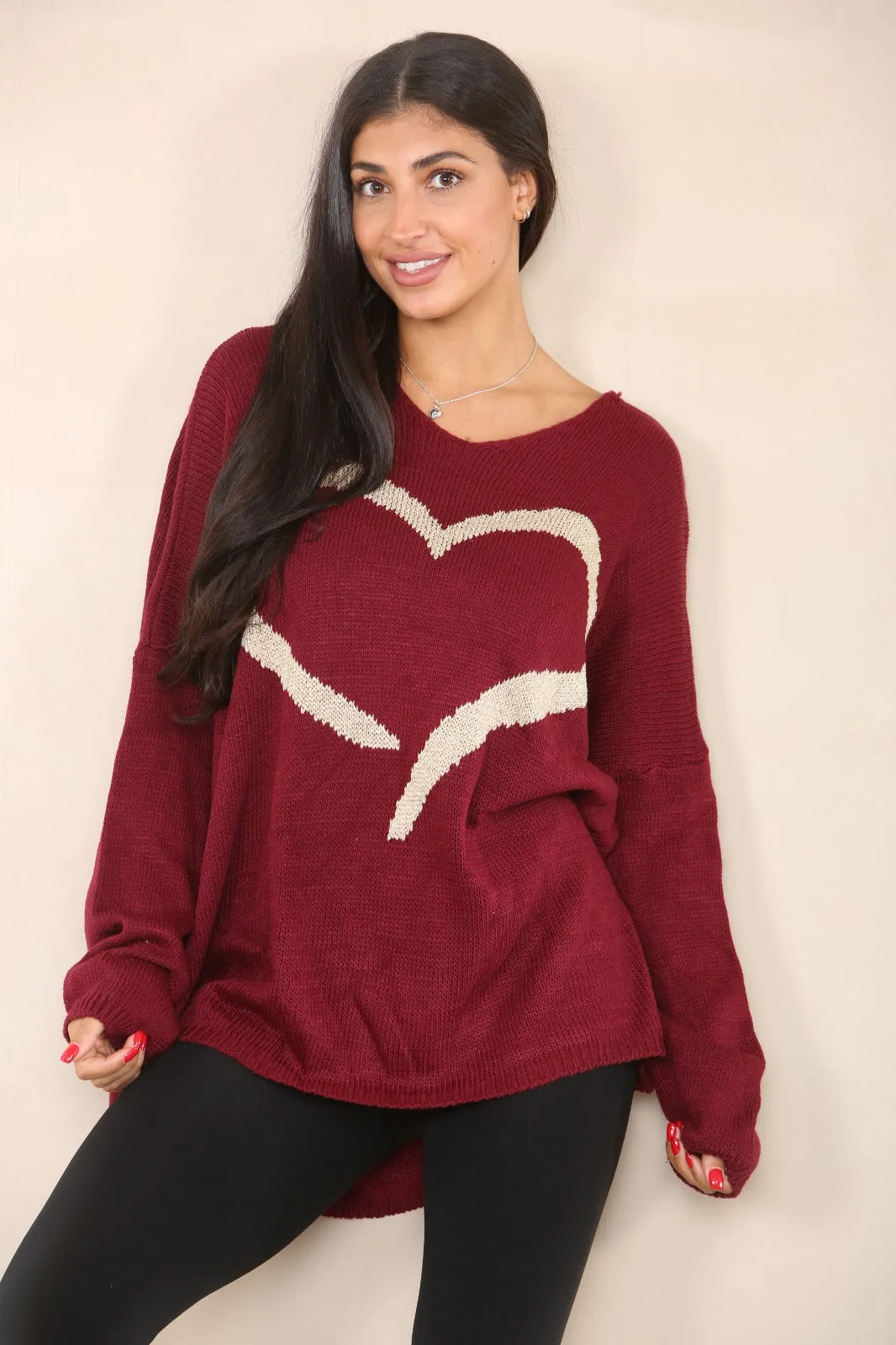 Oversized Glitter Heart Print Jumper Top