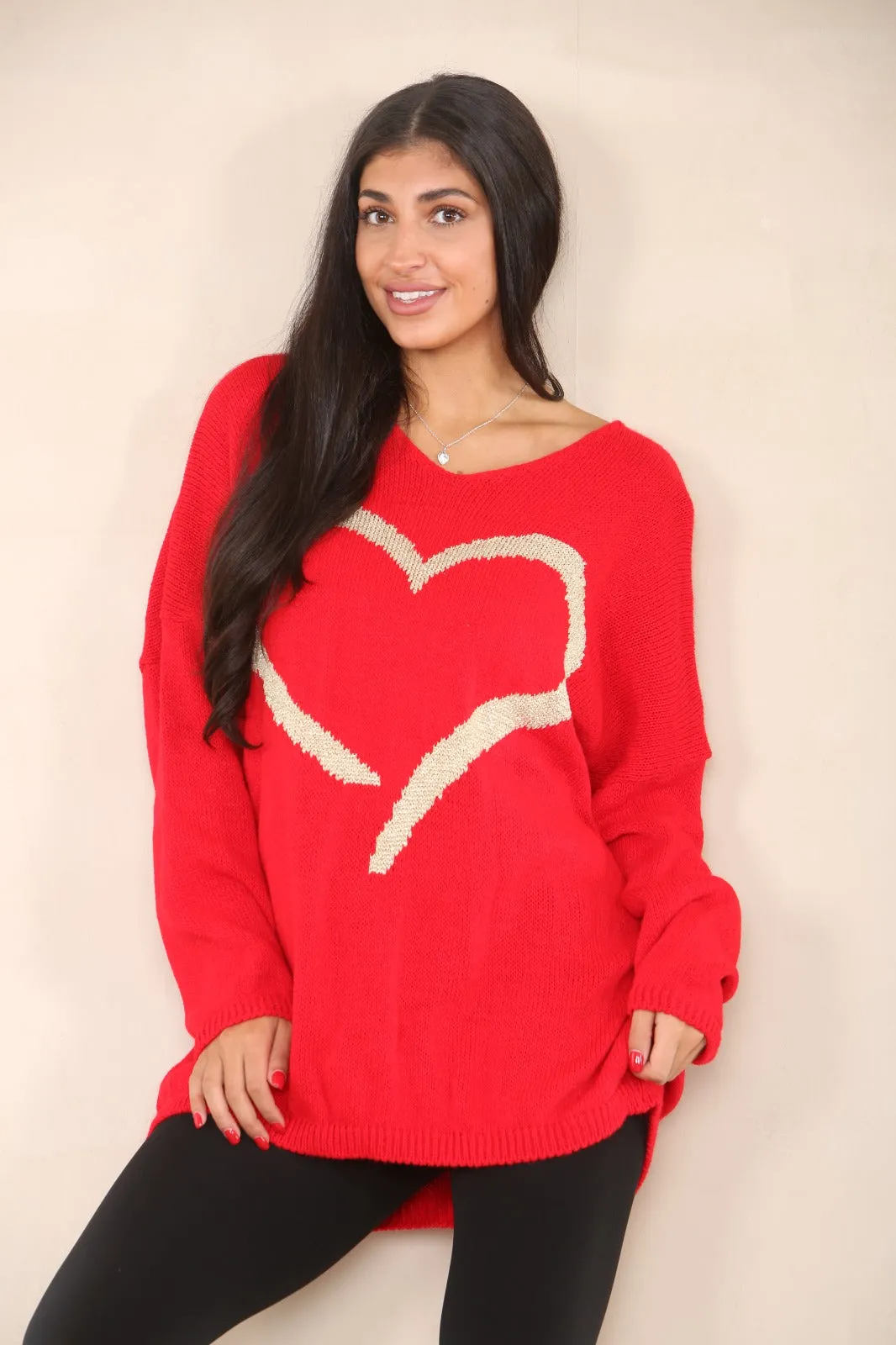 Oversized Glitter Heart Print Jumper Top