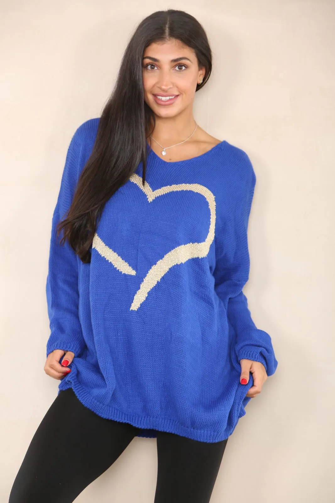 Oversized Glitter Heart Print Jumper Top