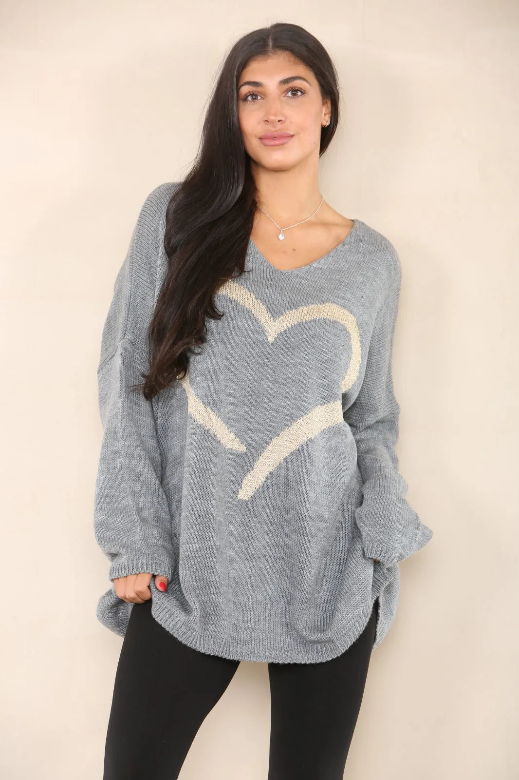 Oversized Glitter Heart Print Jumper Top