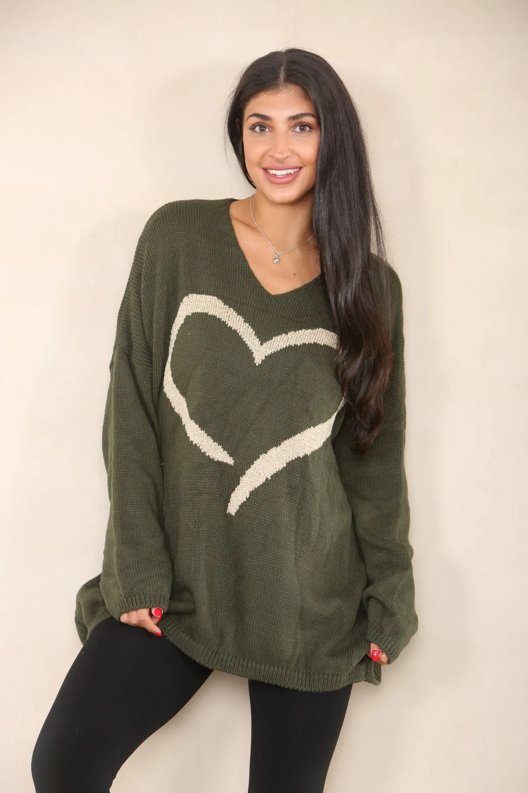 Oversized Glitter Heart Print Jumper Top