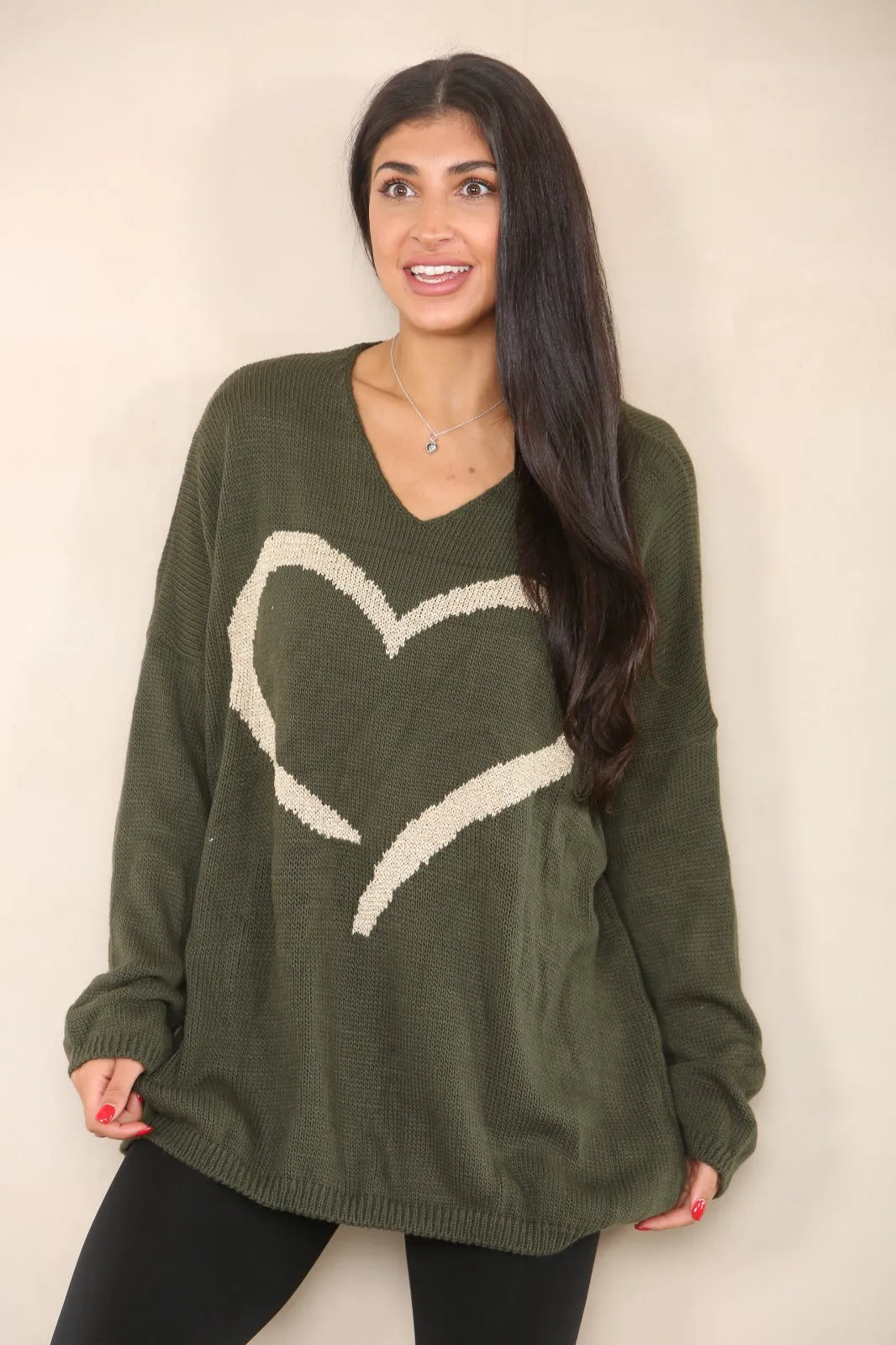 Oversized Glitter Heart Print Jumper Top