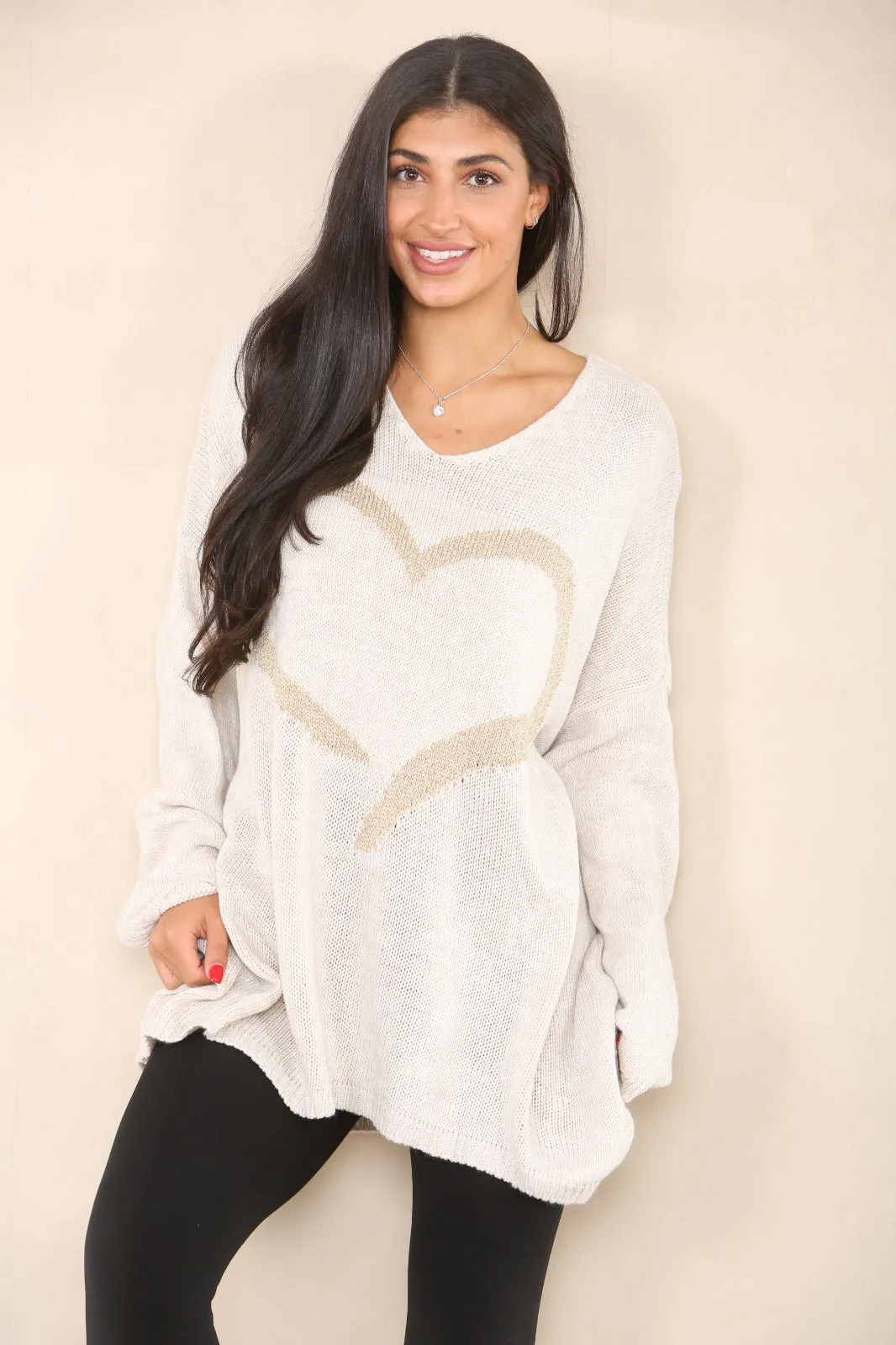 Oversized Glitter Heart Print Jumper Top