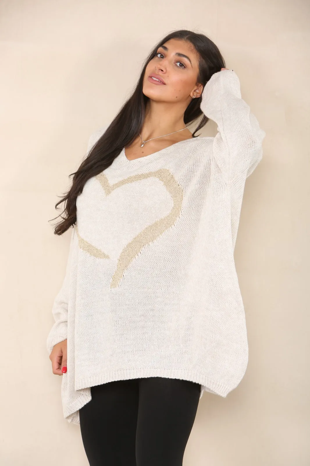 Oversized Glitter Heart Print Jumper Top