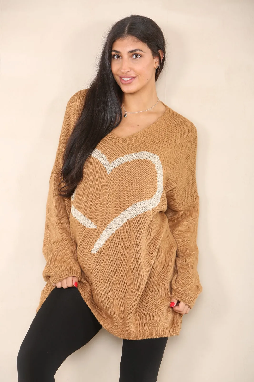 Oversized Glitter Heart Print Jumper Top