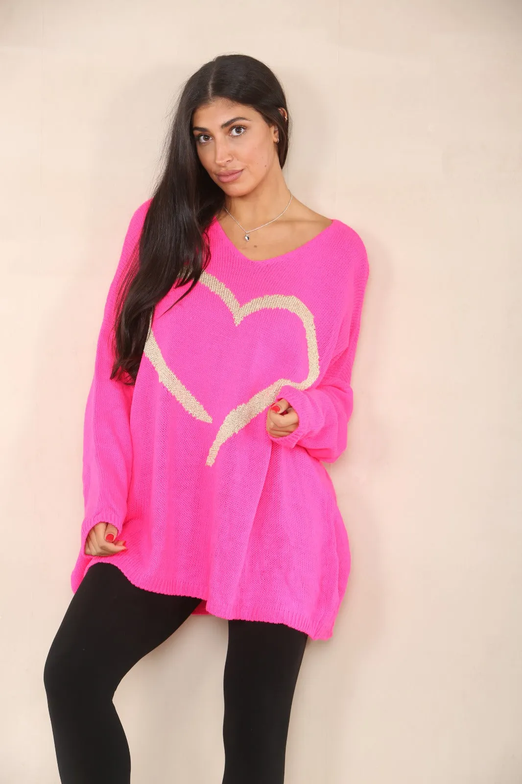 Oversized Glitter Heart Print Jumper Top