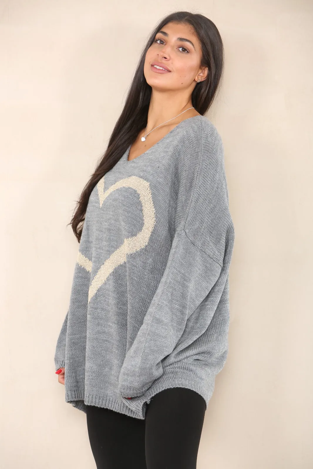 Oversized Glitter Heart Print Jumper Top