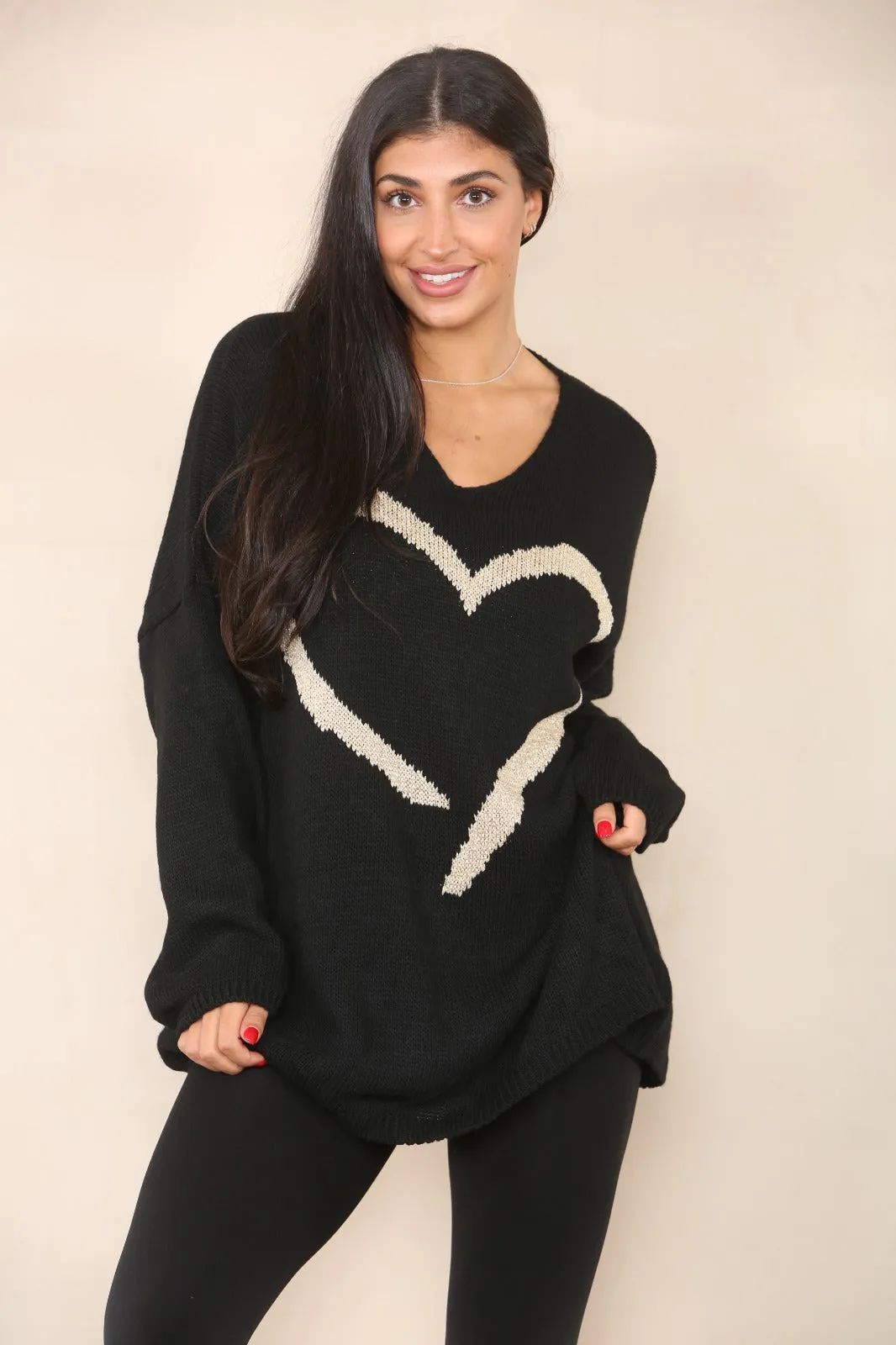 Oversized Glitter Heart Print Jumper Top