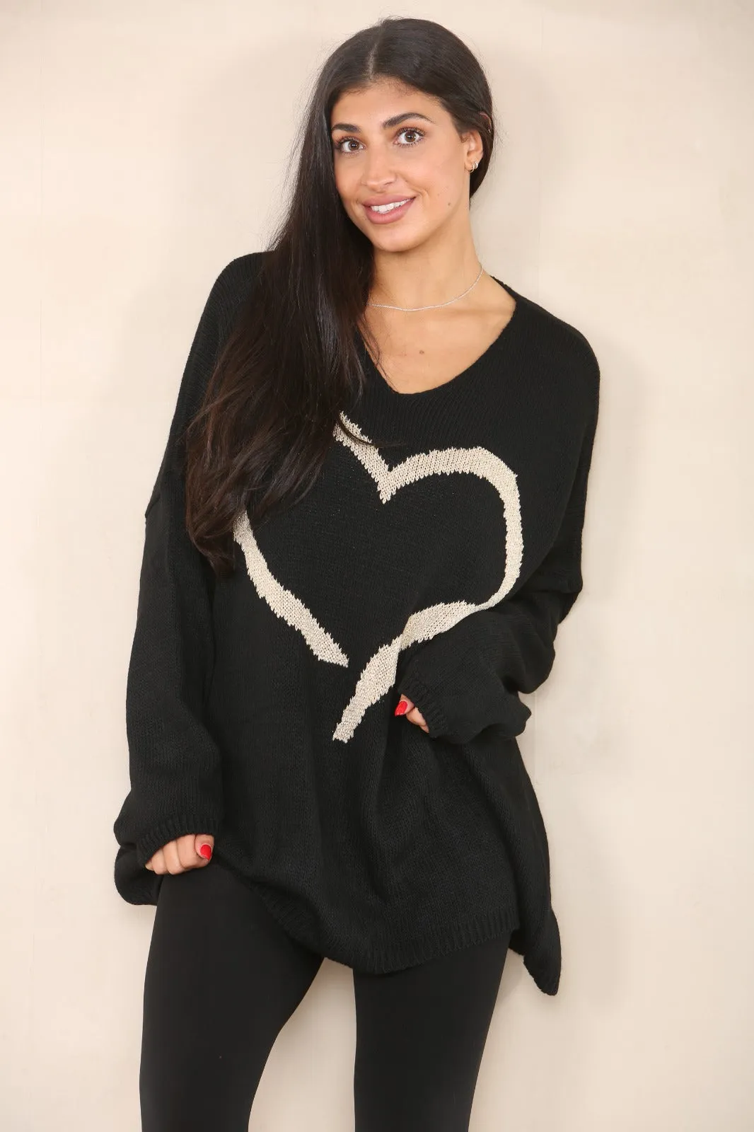 Oversized Glitter Heart Print Jumper Top