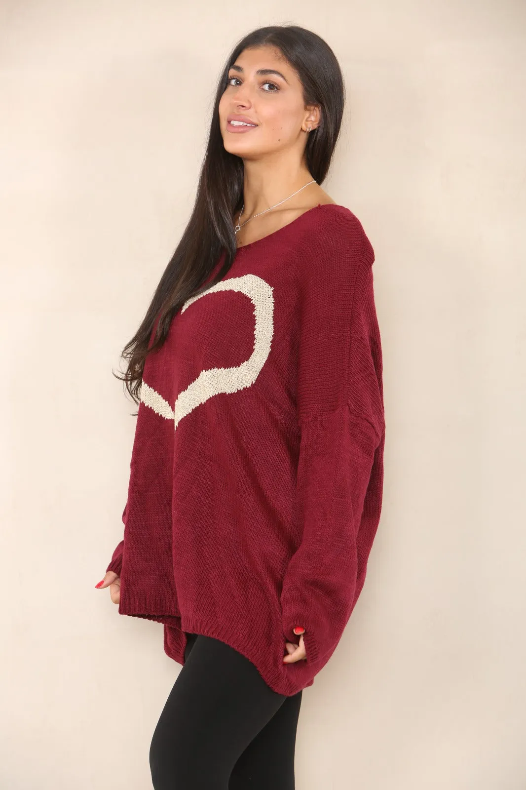 Oversized Glitter Heart Print Jumper Top