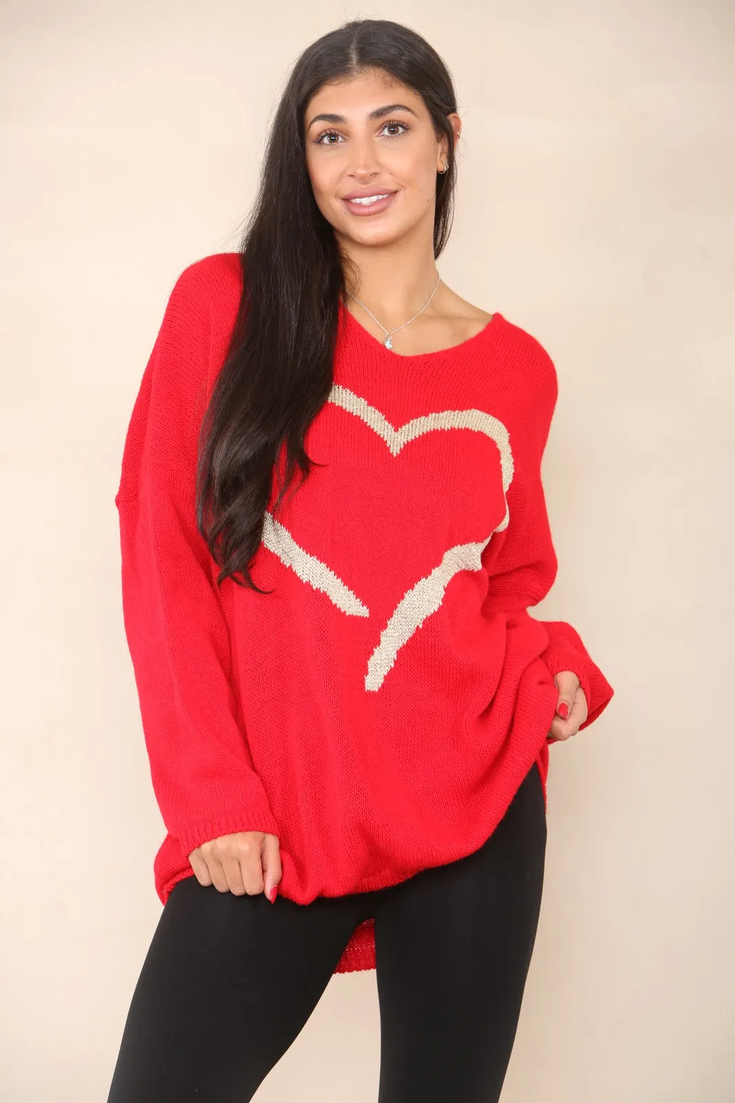 Oversized Glitter Heart Print Jumper Top