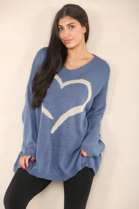 Oversized Glitter Heart Print Jumper Top