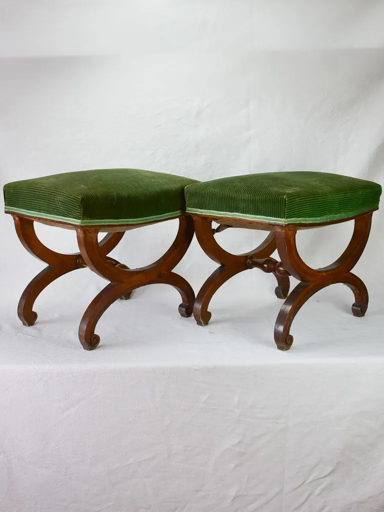 Pair of 19th Century French foot rests - oak & green velour