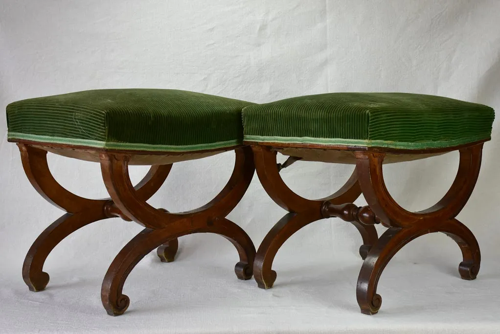 Pair of 19th Century French foot rests - oak & green velour