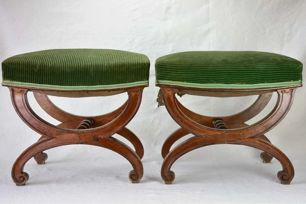 Pair of 19th Century French foot rests - oak & green velour