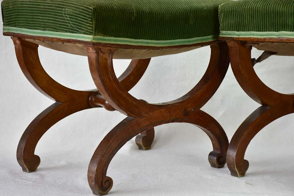 Pair of 19th Century French foot rests - oak & green velour