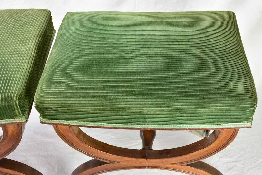 Pair of 19th Century French foot rests - oak & green velour