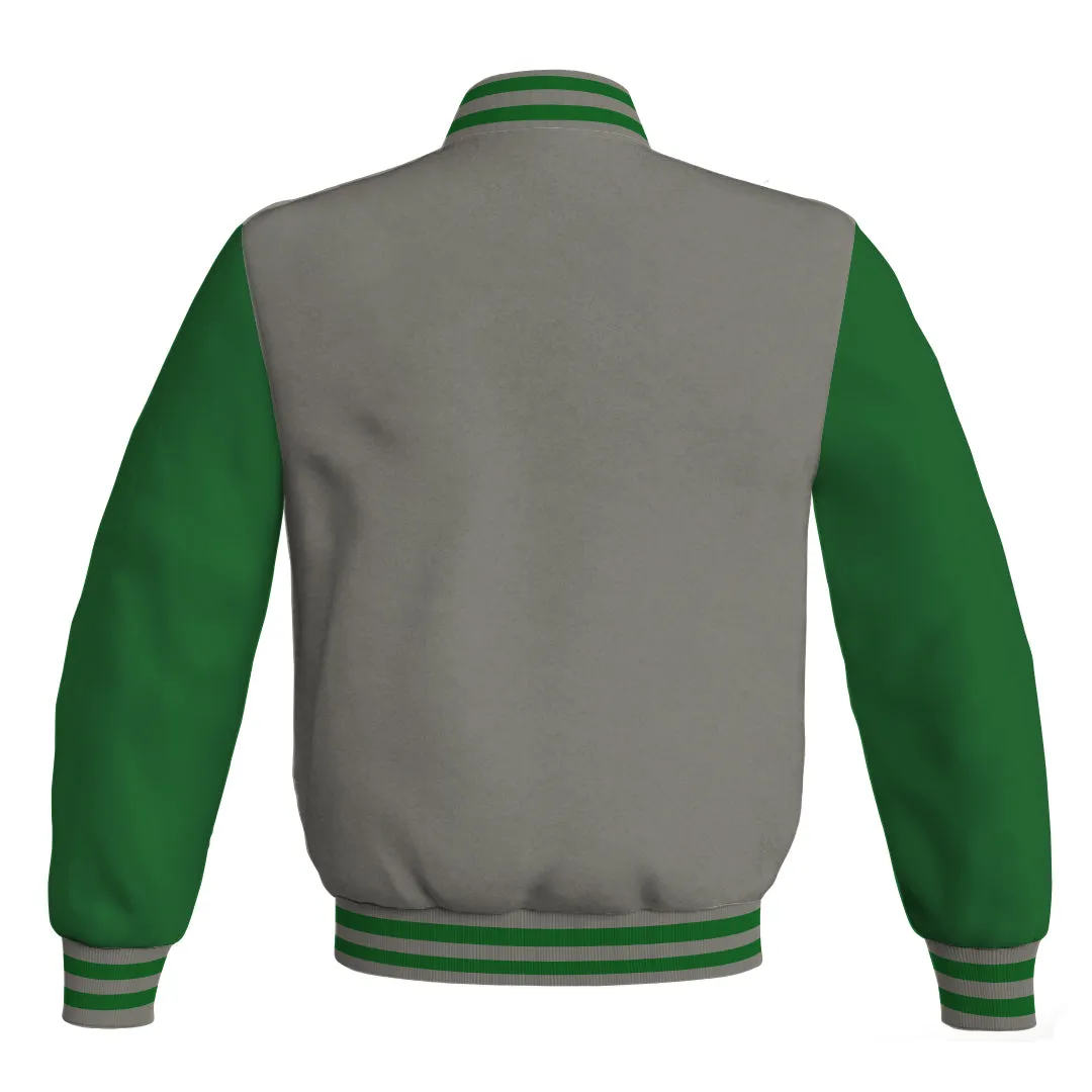 Personalized Varsity Jacket Gray Body and Green Leather Sleeves Bomber Jacket