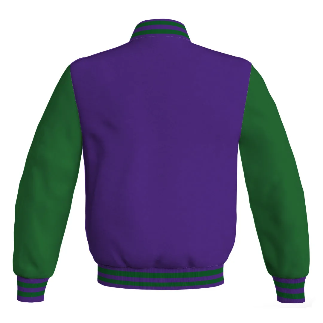 Personalized Varsity Jacket Purple Body and Green Leather Sleeves Bomber Jacket