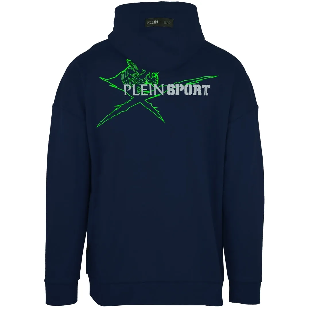 Plein Sport Logo On Back Zip Up Navy Blue Hoodie