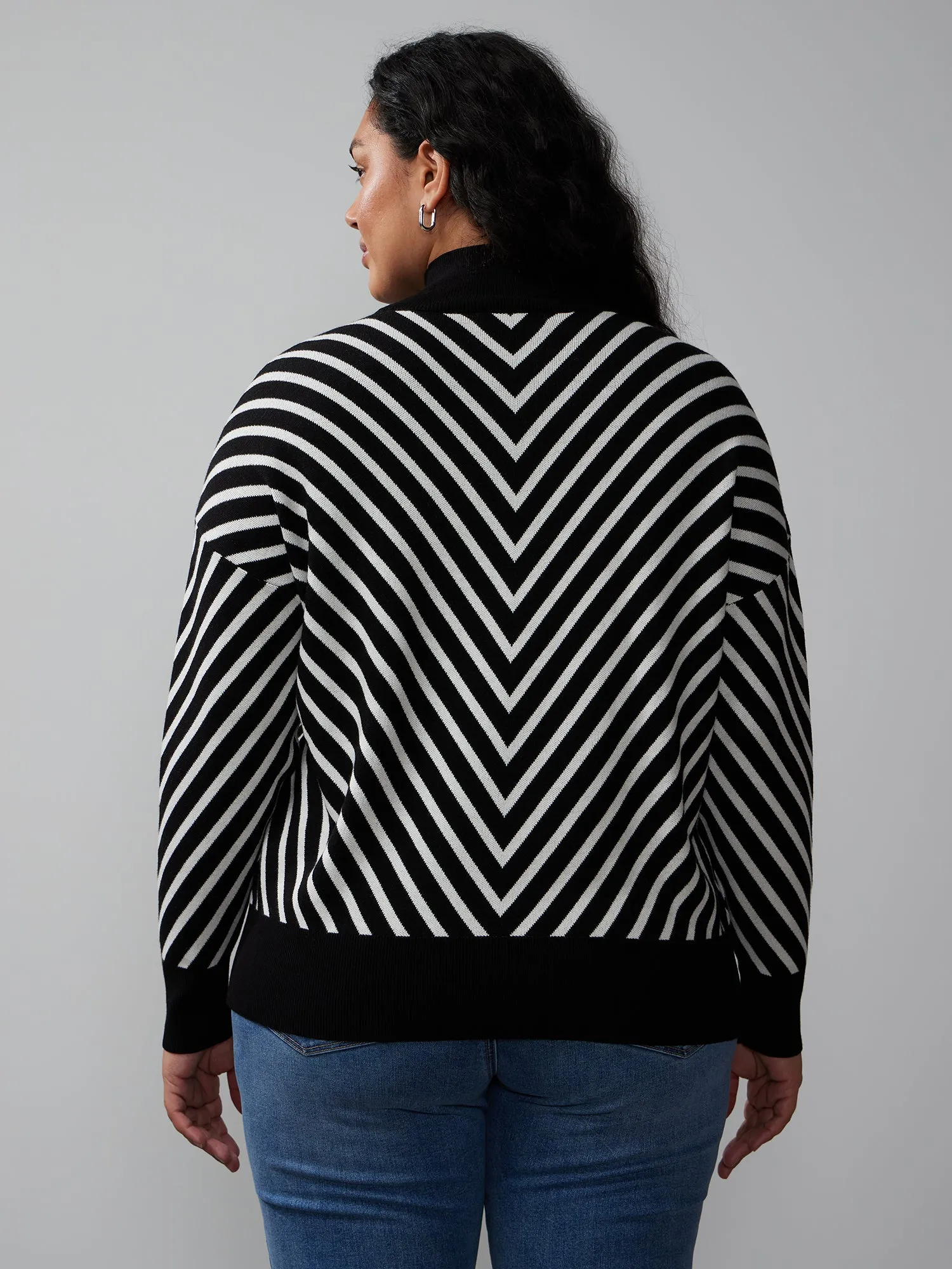 Plus Long Sleeve Chevron Striped Sweater