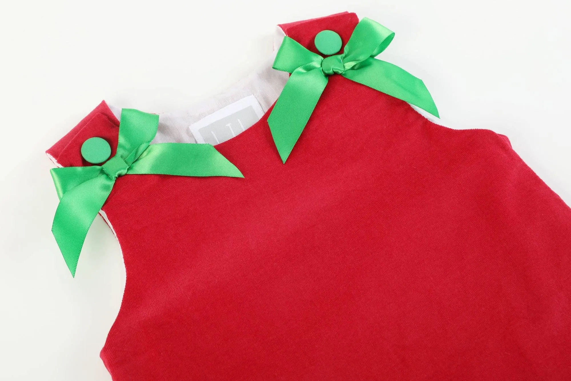 Red Corduroy Christmas Applique Bow Dress