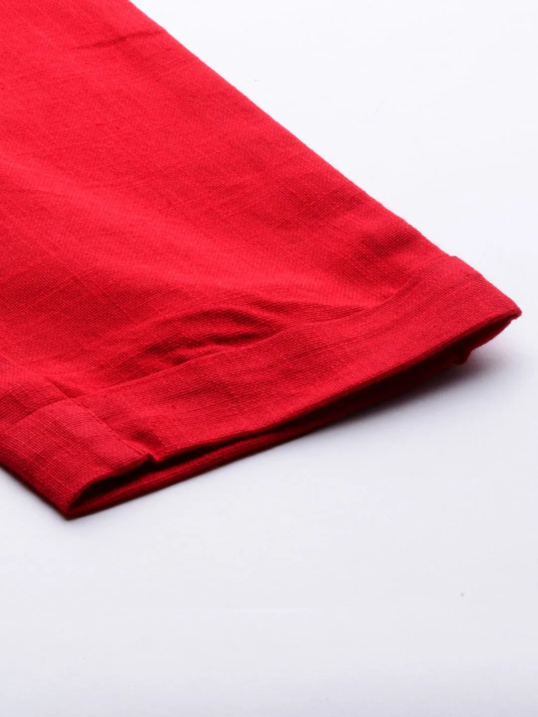 Red Cotton Slub Bottom-Fold Straight Pants