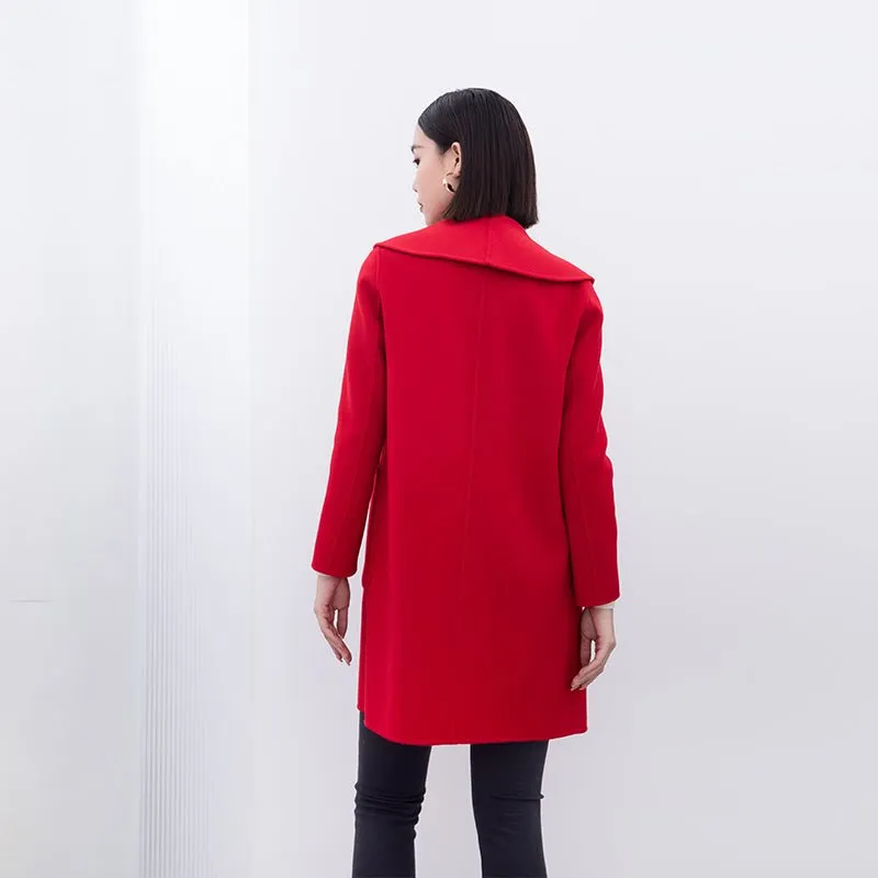 Red Mid Length Lapel Wool Coats