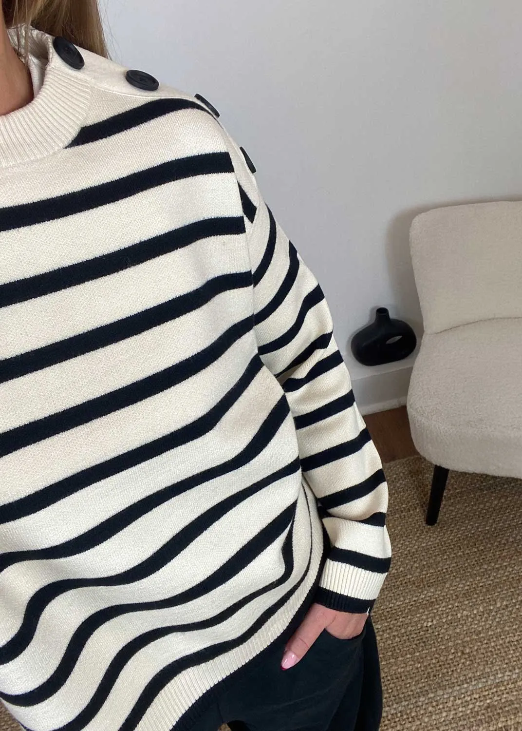 Saba Stripe Button Jumper in Cream