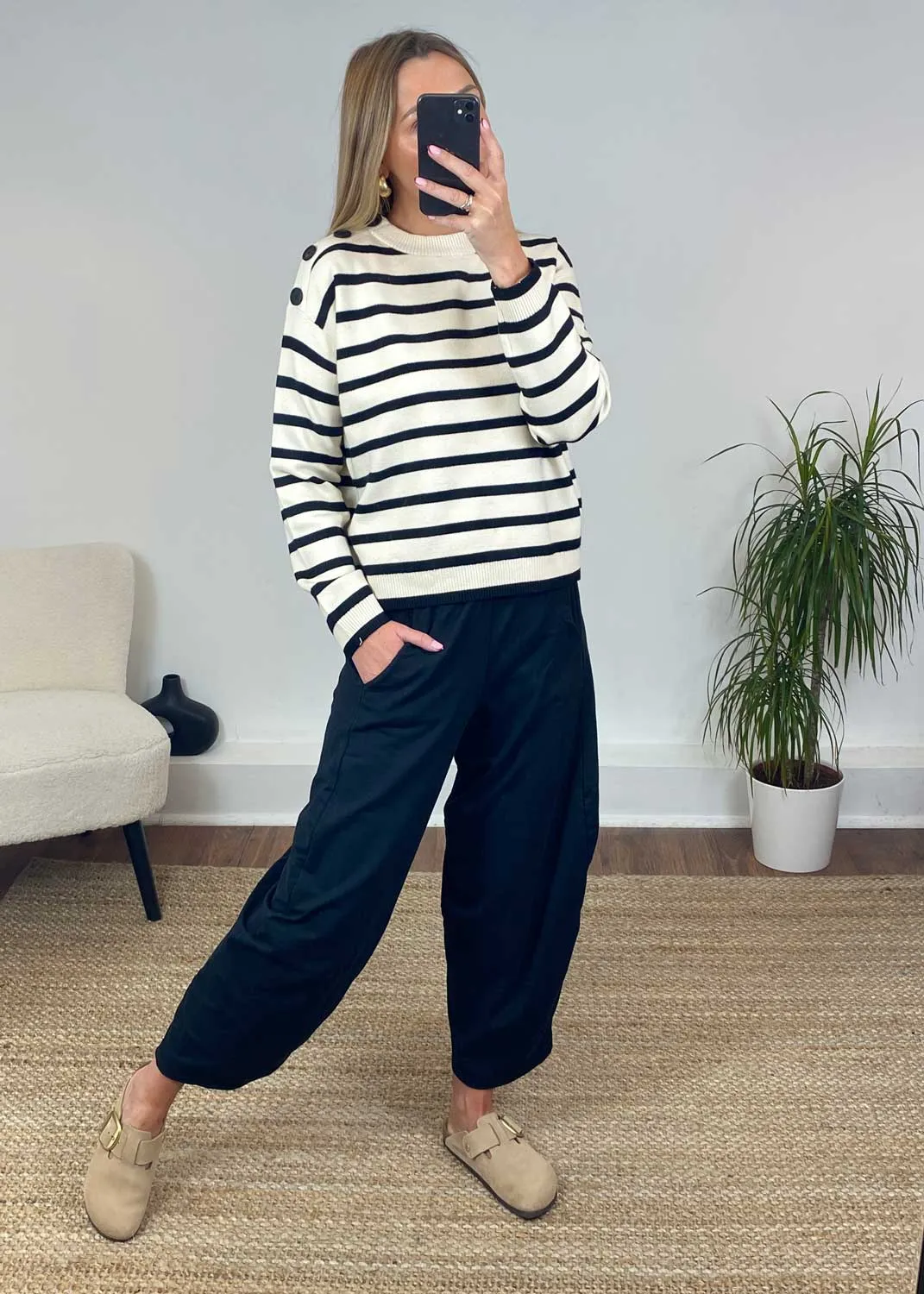 Saba Stripe Button Jumper in Cream