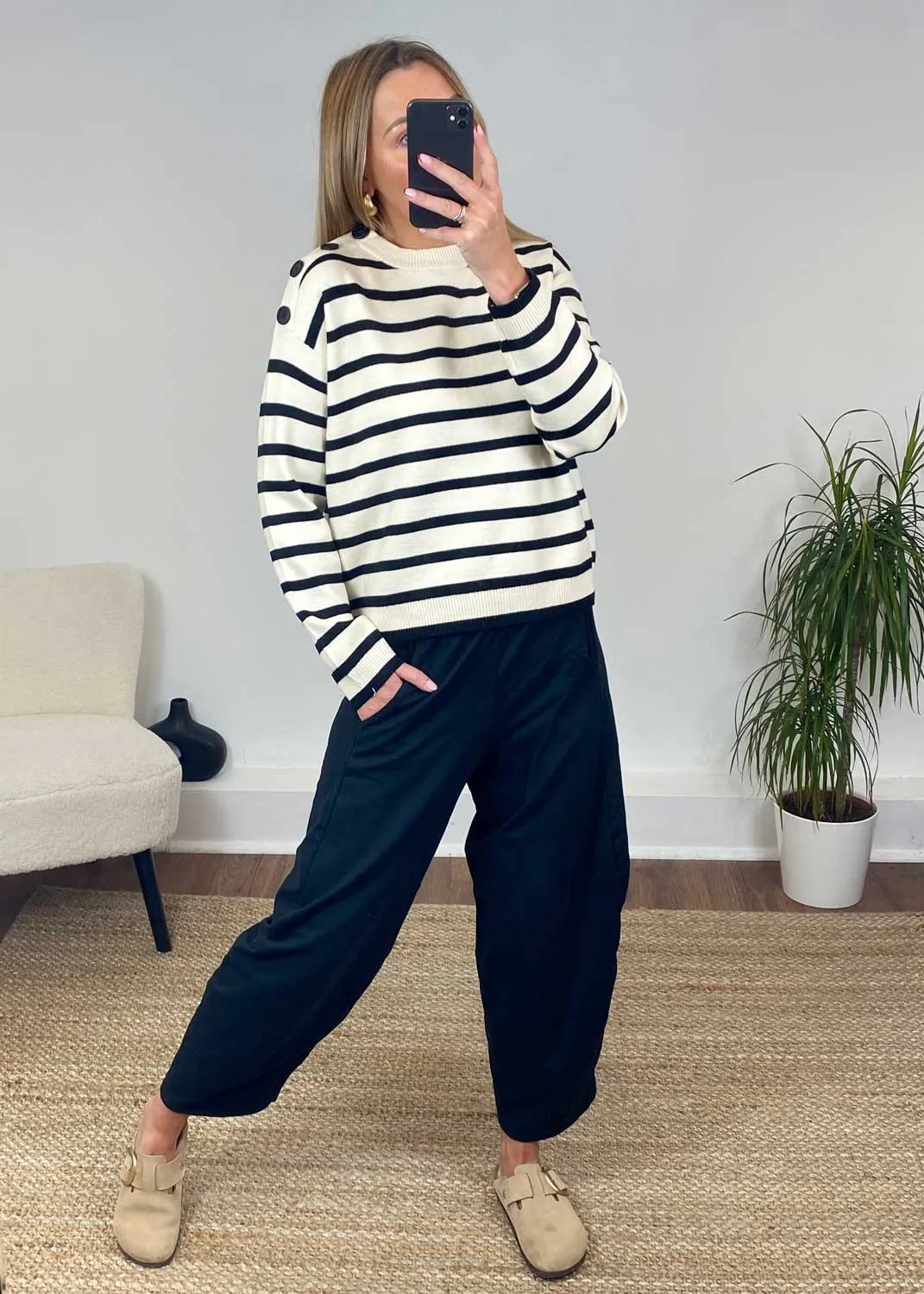 Saba Stripe Button Jumper in Cream