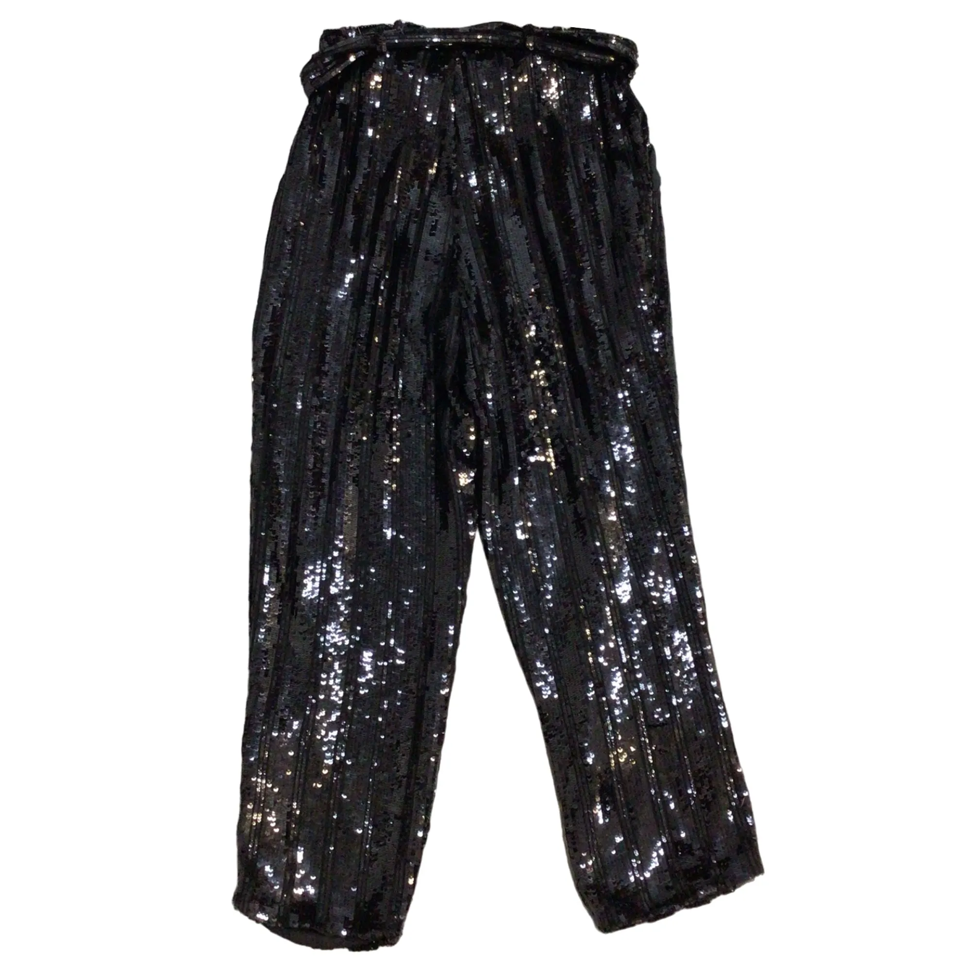 Sally LaPointe Black Sequined Belted Pants / Trousers