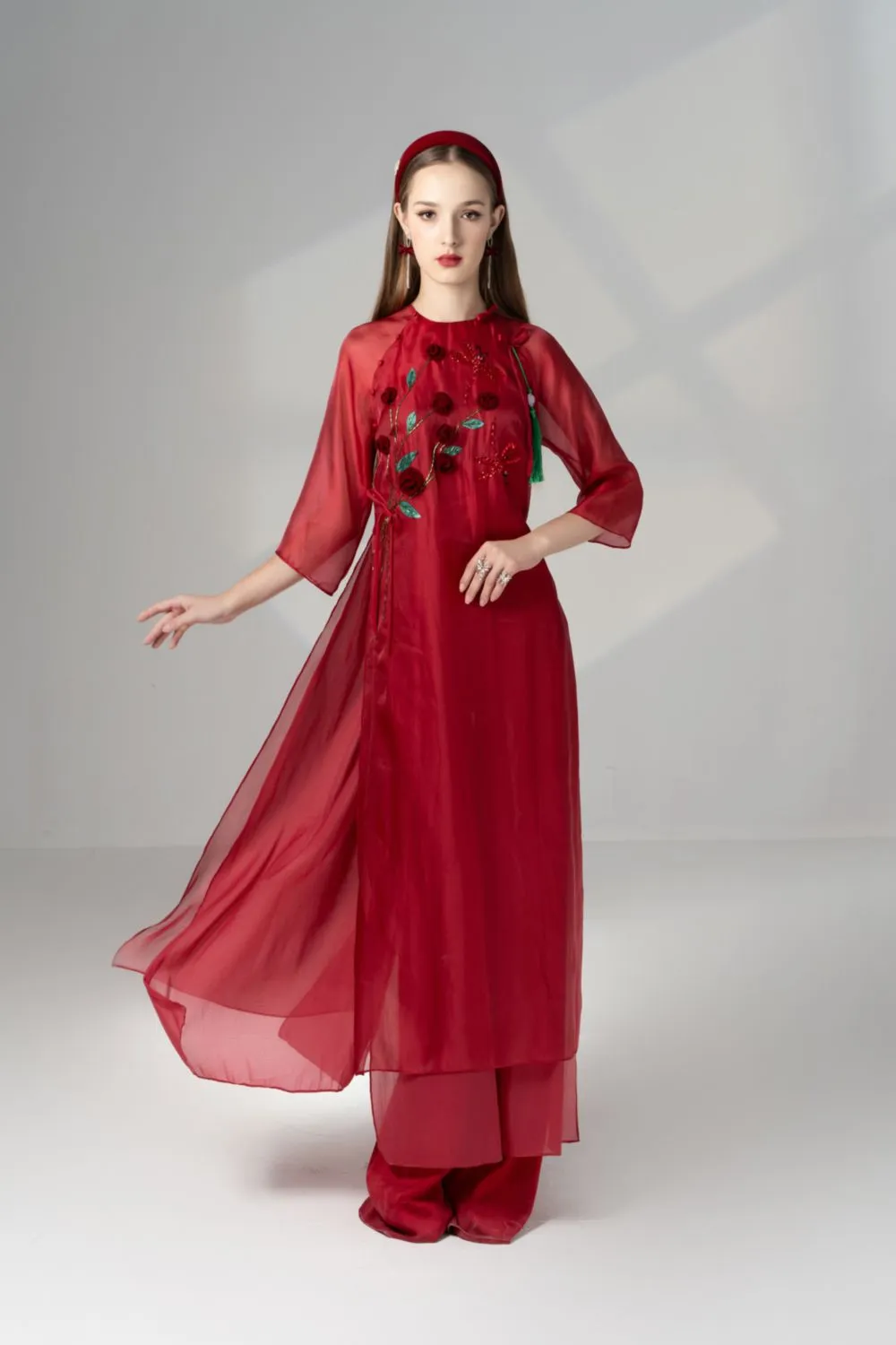 Scarlet Straight Round Neck Silk Organza Floor Length Ao Dai