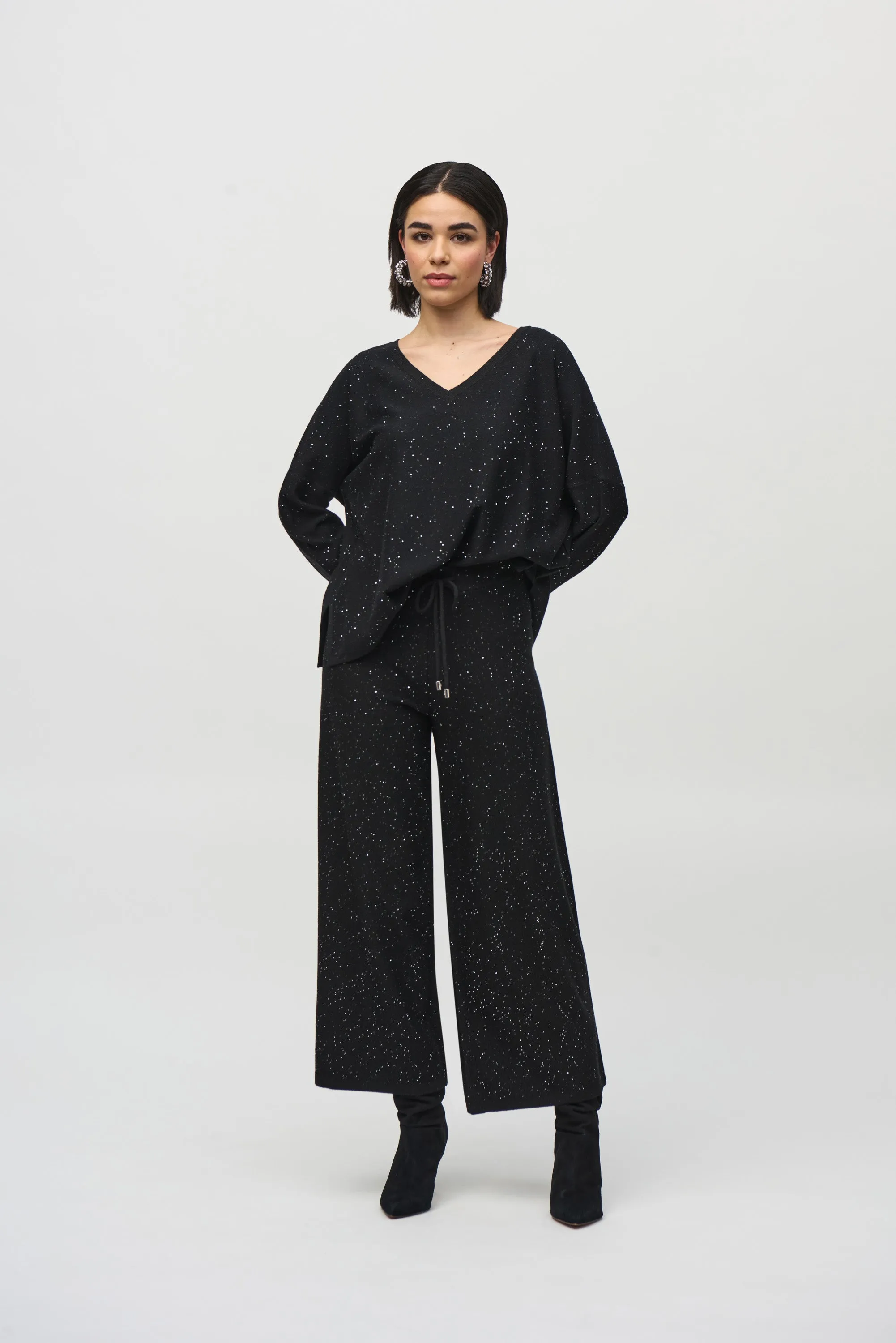 Sequined Sweater Knit Culotte Pants