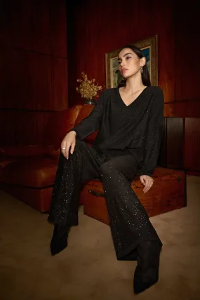 Sequined Sweater Knit Culotte Pants